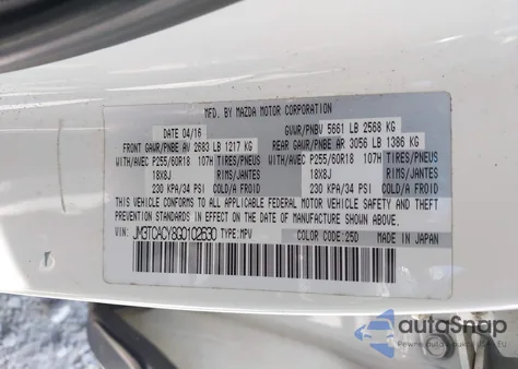 2016 Mazda Cx-9 Touring from USA, damaged, VIN JM3TCACY8G0102630